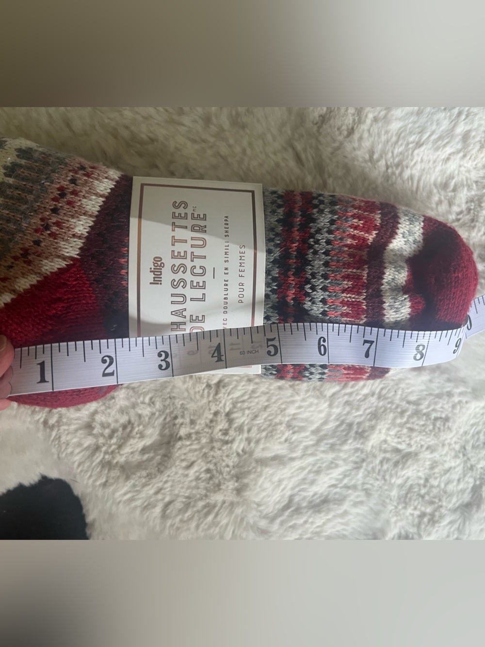 Sherpa Lined Reading Socks Indigo Slipper Lounge Cozy Plush Fair aisle Winter - Picture 4 of 4